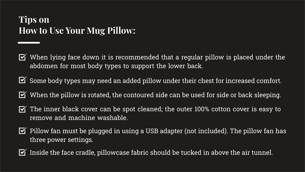 Photo has text that describes how to use the mug pillow